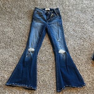BKE Distressed Flare Jeans in Dark Blue